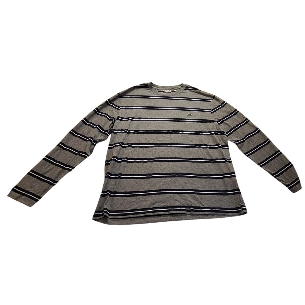 Lacoste Men's Striped Regular Fit T-Shirt Gray Navy Blue 3XL FR 8 Casual NWOT